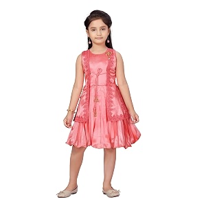 MUHURATAM Girls Silk Fit and Flare Knee-Length