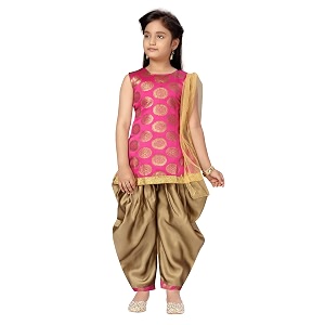 MUHURATAM Girls Silk Patiala Kurti Set