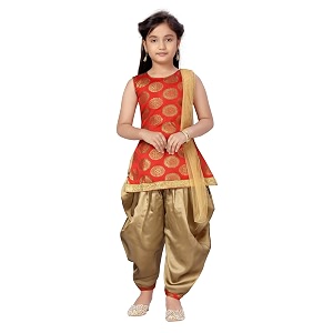 MUHURATAM Girls Silk Patiala Kurti Set