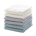 MUKIN Baby Wash Towels, Soft Face Cloths, Newborn Absorbent Bath Wipes, Burp Cloths or Towels, Pack of 6, 12x12 inches (White, Ash Gray, Ice Blue)