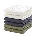 MUKIN Baby Washcloths, Muslin Cotton Face Cloths, Newborn Soft Absorbent Bath Wipes, Burp Cloths or Towels, Pack of 6, 12x12 inches (White,Dark Gray,Tea Green)
