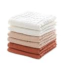 MUKIN Baby Washcloths, Soft Muslin Cotton Face Cloths, Newborn Absorbent Bath Wipes, Burp Cloths or Towels, Pack of 6, 12x12 inches (White,Cream Yellow,Brick Orange)