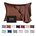 Mulberry Silk Pillowcase for Hair and Skin,King Size Cooling Silk Pillow Case with Hidden Zipper,Allergen Proof Dual Sides Soft Breathable Smooth Silk Pillow Cover for Women(King,Coffee)