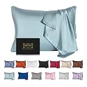 Mulberry Silk Pillowcase for Hair and Skin - Cooling Silk Pillow Case with Hidden Zipper, Allergen Proof Dual Sides Soft Breathable Smooth Silk Pillow Cover for Women (Aqua Blue)