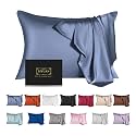 Mulberry Silk Pillowcase for Hair and Skin,Queen Size Cooling Silk Pillow Case with Hidden Zipper,Allergen Proof Dual Sides Soft Breathable Smooth Silk Pillow Cover for Women(Queen,Grayish Blue)
