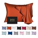 Mulberry Silk Pillowcase for Hair and Skin,Queen Size Cooling Silk Pillow Case with Hidden Zipper,Allergen Proof Dual Sides Soft Breathable Smooth Silk Pillow Cover for Women(Queen,Orange)