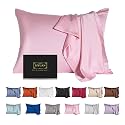 Mulberry Silk Pillowcase for Hair and Skin,Standard Size Cooling Silk Pillow Case with Hidden Zipper,Allergen Proof Dual Sides Soft Breathable Smooth Silk Pillow Cover for Women(King,Pink)