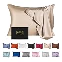 Mulberry Silk Pillowcase for Hair and Skin,Standard Size Cooling Silk Pillow Case with Hidden Zipper,Allergen Proof Dual Sides Soft Breathable Smooth Silk Pillow Cover for Women(King,Champagne)