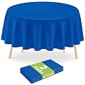 Mulbozy 2 Pcs Blue Round Tablecloth Plastic, Blue Table Cloth Disposable