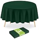 Mulbozy 2 Pcs Dark Green Round Plastic Tablecloth Disposable for Christmas