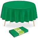 Mulbozy 2 Pcs Green Round Plastic Tablecloth Disposable for Christmas