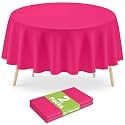 Mulbozy 2 Pcs Hot Pink Round Plastic Tablecloth Disposable