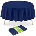 Mulbozy 2 Pcs Nary Blue Round Plastic Tablecloth Disposable