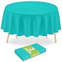 Mulbozy 2 Pcs Teal Round Plastic Tablecloth Disposable, Turquoise