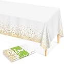 Mulbozy White and Gold Plastic Table Cloth Disposable 2 Pack, 54 x 108 Inch