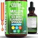 Mullein Drops for Lungs Liquid Chlorophyll Mullein Leaf Extract Supplement Elderberry Sea Moss Spirulina Chlorella Lobelia Marigold Licorice Marshmallow Lung Detox Cleanse Tincture Men Women 2 fl oz