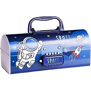multi-functional pencil box with double password lock stationary organizer case suitcase style pencil case for boys amp girls space light blue pencil box
