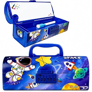 multi-functional pencil box with double password lock stationary organizer case suitcase style pencil case for boys amp girls pack of 1 space travel