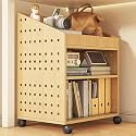 Multi-Layer Rolling Book Cart with Wheels, Mobile Under Desk Bookshelf, Versatile Slide-Out Utility Cart for Home, Office & School (15.75x11.81x21.26in, Wood Finish)