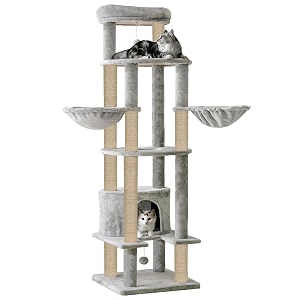multi-level cat tree tower 64-inch tall with scratching posts hammocks and condo grey furr-88 - grey