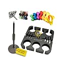 Multi Microphone Holder Cable Hanger & Organizer with Desktop Mic Stand - Square Tray Attachment holds up to 6 mics On Stage Organizer and Display - 6 Anti-roll Rings Included