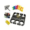 Multi Microphone Holder Cable Hanger &amp; Organizer for Mic Stand - Square Tray Attachment holds up to 6 mics On Stage Organizer and Display - 6 Anti-roll Rings Included