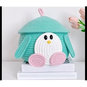multi-purpose cute jute basket with lid storage baskets for bathroom living room amp kitchen organiser box vanity box first aid box penguine