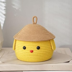 multi-purpose jute basket with lid storage baskets for bathroom living room amp kitchen organiser box vanity box first aid pack of 1 25x20cm yellow amp beige