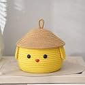 Multi-Purpose Jute Basket with Lid Storage Baskets For Bathroom Living room &amp; Kitchen Organiser box vanity box first aid (Pack of 1) 25x20cm Yellow &amp; Beige