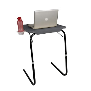 multi - table wudore series foldable and adjustable with black legs glossy finish multi purpose utility table with cup holder large grey