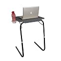 MULTI - TABLE Wudore Series Foldable and Adjustable with Black Legs Glossy Finish Multi Purpose Utility Table with Cup Holder (Large, Grey)