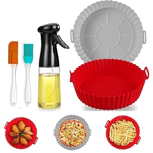 multicolor 2 pcs silicone air fryer liner air fryer accessories pot baske for microwave oven oil sprayer bottle and oil brush and spatula set