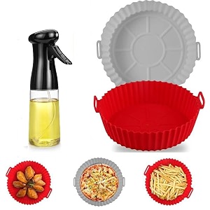 multicolor 2 pcs silicone air fryer liners bsaket air fryer accessories silicone coating pot basket and oil sprayer bottle 2 liter