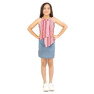 Multicolor Color Striped Denim Polyester Above