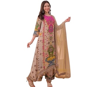 Multicolor Printed Kurti Palazzo Set with Dupatta