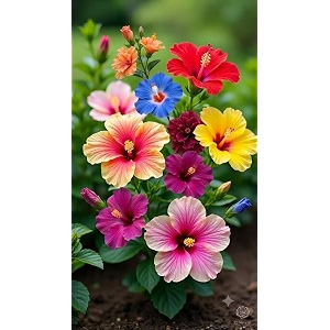 multicolour rainbow hibiscus live plant with pot  rare hybrid double petal flowering shrub  colorful gudhal plant for home garden balcony terrace outdoor decor  healthy rooted pack of 1