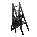 Multifunctional Black Wooden Folding 4-Step Ladder Chair - Versatile Step Stool for Indoor Kitchen, Office, and Library Use - Space-Saving Design