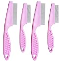 Multifunctional Pet Grooming Comb - Stainless Steel Fine-Tooth Massage Comb for Dog and Cat Hair, Tear and Stain Removal (2 Pair, Pink)