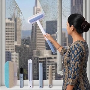 multifunctional plastic screen brush 4 in 1 with extended handle for window and mesh cleaning double sided mosquito net cleaner grey
