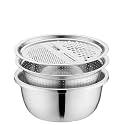 Multifunctional Stainless Steel Basin, Multifunction Stainless Steel Basin with Grater Vegetable Cutter for Kitchen, Vegetable Slicer Grater Strainer and Drain Basket (24 cm)