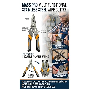 multifunctional wire cutter stripper crimper pliers stainless steel foldable electrical cable tool with non-slip grip wire crimping cutter for electricians home repair amp diy type 04