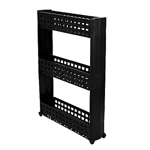 navrang plastic 5 layer black amp white multipurpose free standing tiered shelf kitchen storage slim rack with wheels for home office bedroom and bathroom 5 layer black amp white
