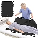 Multipurpose 43" x 36" Positioning Bed Pad with Reinforced Handles - Reusable &amp; Washable Patient Sheet for Turning, Lifting &amp; Repositioning - Double-Sided Nylon Fabric, Black