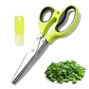 Multipurpose 5 Blade Herb Scissors with Cleaning Comb,Kitchen Herb Shears Herb Cutter with Cover and Cleaning Comb for Chopping Basil Chive Parsley Cool Kitchen Gadgets，Green-1pc