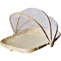 Multipurpose Bamboo Storage Basket with Mesh Net Cover, Food Serving Tent Tray, Fly Proof Fruit Vegetable Bread Organizer, Picnic Outdoor Kitchen Countertop Use | Pack Of 1
