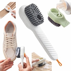 multipurpose cleaning brush with liquid dispenser  refillable scrub brush for shoes clothes sink tiles amp kitchen  soft bristle soap dispensing scrubber brush