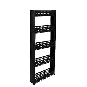 navrang plastic navrag 5 layer black multipurpose kitchen storage slim rack with wheels for home office bedroom and bathroom