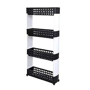 navrang multipurpose kitchen storage slim rack with wheels for home office bedroom and bathroom 4 layer black amp white plastic
