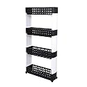 NAVRANG Multipurpose Kitchen Storage Slim Rack with Wheels for Home, Office, Bedroom and Bathroom (4 layer, Black &amp; White) Plastic