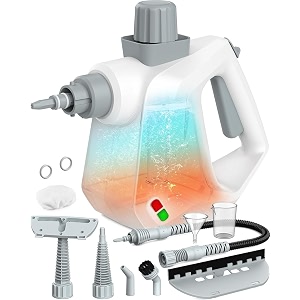 multipurpose steam cleaner handheld with 9 pieces accessory kit yellow portable steamer for stain removing tiles kitchen bathroom garment car seats kitchen sofa bathroom white